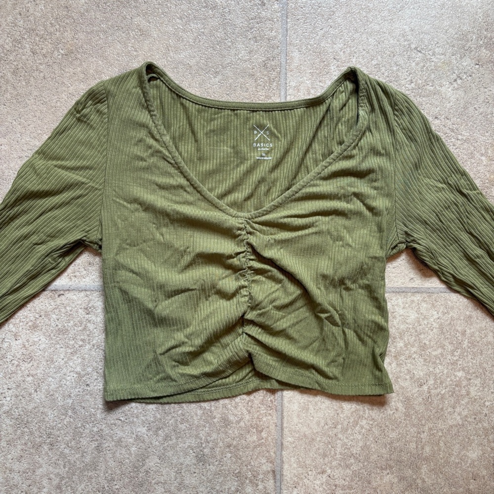 Pacsun Green Ruched Crop Top